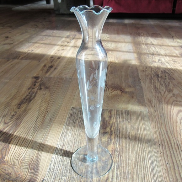 #409 Vtg PRINCESS HOUSE Hand Blown & Etched HERITAGE CRYSTAL 10” ACCENT BUD VASE - Picture 3 of 3